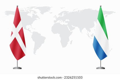 Banderas de Dinamarca y Sierra Leona para una reunión oficial en el contexto del mapa mundial.