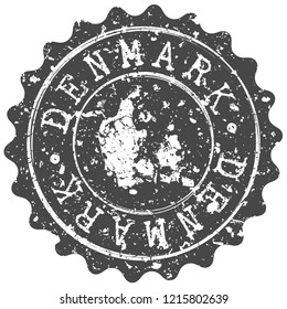 Denmark Silhouette Map Postal Passport Stamp Round Vector Icon