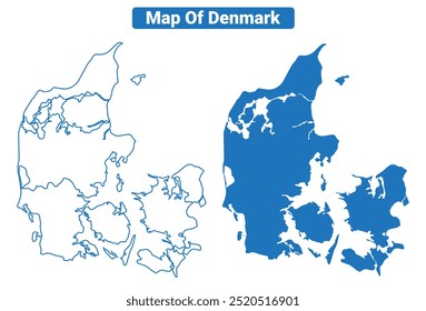 Denmark simple vector map and outline style illustration set