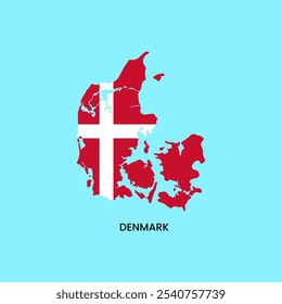 Denmark simple vector map outline. Denmark national flag map design illustration of Denmark country flag inside the map vector.