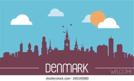 Denmark skyline silhouette flat design vector illustration.