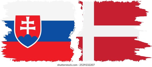 Denmark and Slovakia grunge flags connection, vector