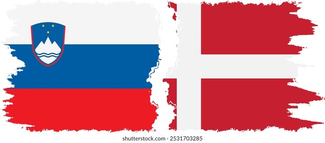 Denmark and Slovenia grunge flags connection, vector