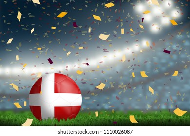 Denmark soccer ball on field in soccer stadium to celebrate for football match result with spot light background. Design for banner, poster of nation championship template in vector illustration