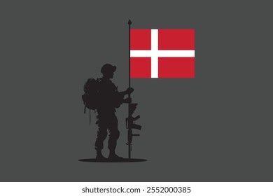 Denmark soldier with flag, Denmark flag vector graphic, Denmark country flag is a symbol of freedom, National Denmark flag, vector illustration
