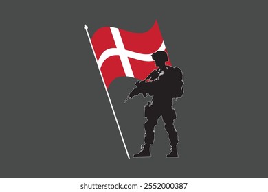 Denmark soldier with flag, Denmark flag vector graphic, Denmark country flag is a symbol of freedom, National Denmark flag, vector illustration
