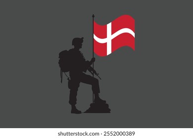 Denmark soldier with flag, Denmark flag vector graphic, Denmark country flag is a symbol of freedom, National Denmark flag, vector illustration
