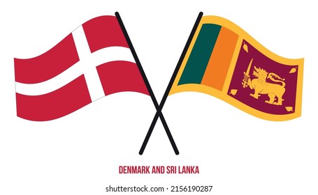 Denmark and Sri Lanka Flags Crossed And Waving Flat Style. Official Proportion. Correct Colors.