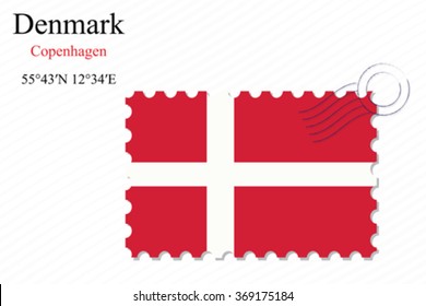 denmark stamp design over stripy background, abstract vector art illustration, image contains transparency