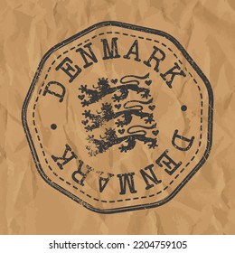 Denmark Stamp Travel Passport. Design Retro SYmbol Country. Old Vintage Postmark.