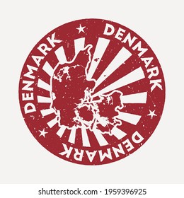 Denmark stamp. Travel red rubber stamp with the map of country, vector illustration. Can be used as insignia, logotype, label, sticker or badge of the Denmark.