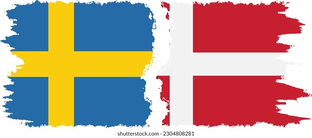 Denmark and Sweden grunge flags connection, vector