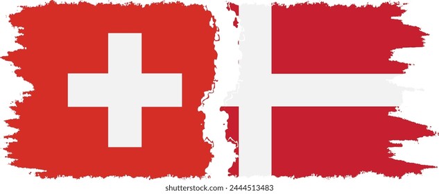 Denmark and Switzerland grunge flags connection, vector