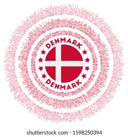 Denmark symbol. Radiant country flag with colorful rays. Shiny sunburst with Denmark flag. Neat vector illustration.