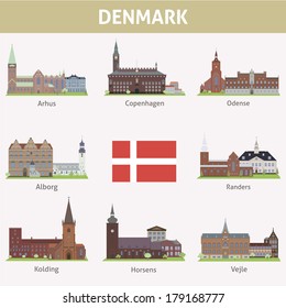 Denmark. Symbols of cities. Vector set