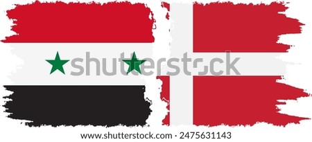 Denmark and Syria grunge flags connection, vector
