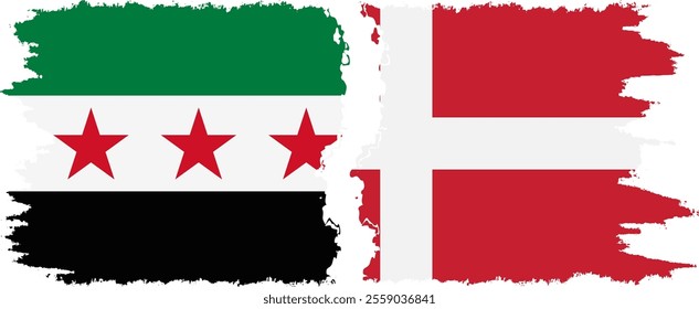 Denmark and Syrian Revolution grunge flags connection, vector