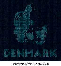 Denmark tech map. Country symbol in digital style. Cyber map of Denmark with country name. Attractive vector illustration.