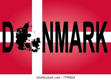 Denmark text with map on flag illustration