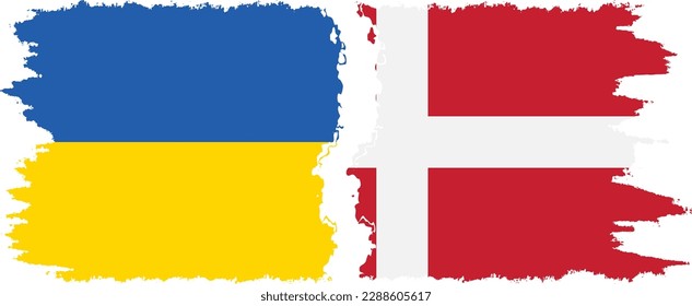 Denmark and Ukraine grunge flags connection, vector
