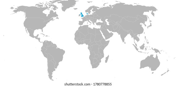 Denmark, United kingdom countries isolated on world map. Light gray background. Economic and trade relations.