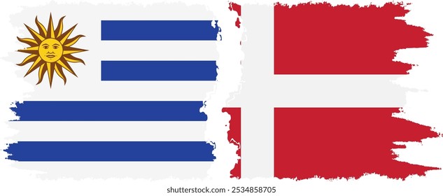 Denmark and Uruguay grunge flags connection, vector