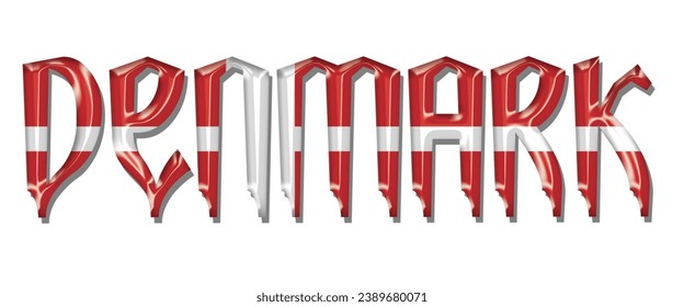 DENMARK USA flag text font, 3D DENMARK flag colorful background, DENMARK flag vector illustration