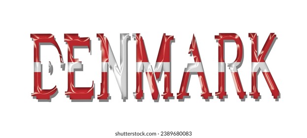 DENMARK USA flag text font, 3D DENMARK flag colorful background, DENMARK flag vector illustration