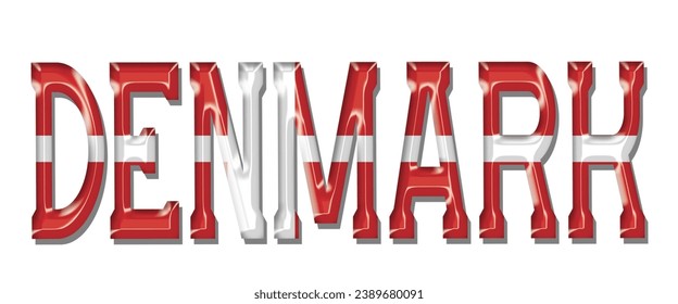 DENMARK USA flag text font, 3D DENMARK flag colorful background, DENMARK flag vector illustration
