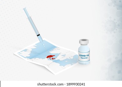 Denmark Vaccination, Injection with COVID-19 vaccine in Map of Denmark. Vaccination Concept Illustration.