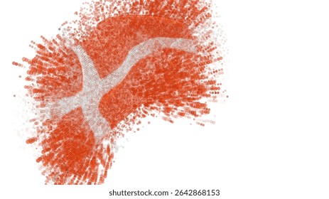 Dinamarca, vetor 3d bandeira com um splash de pontos de tinta, explosão de pontos coloridos