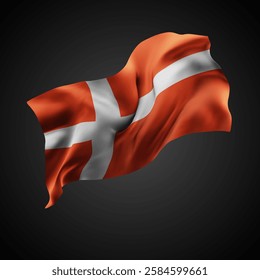 Denmark, vector 3d flag with waves on a black background