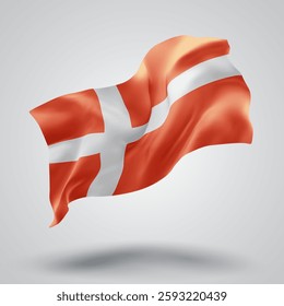 Denmark, vector 3d flag with waves on a white background