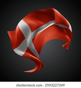 Denmark, vector 3d flag with waves on a black background