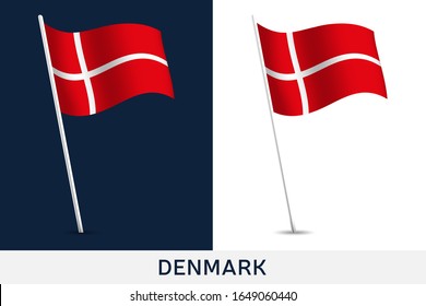 Denmark vector flag. Waving national flag of Denmark isolated on white and dark background. Official colors and proportion of flag. Vector illustration. European football 2020 tournament final stage.
