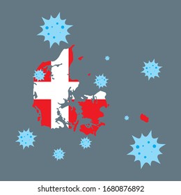 denmark vector graphics map and corona virus