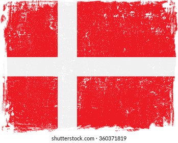 Denmark vector grunge flag isolated on white background.