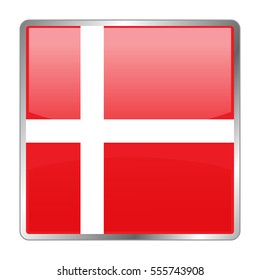 Denmark, vector icon flag. Isolated square glass glossy glow button with national flag of the Denmark, .
