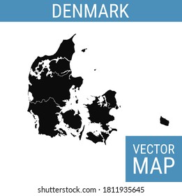 Denmark vector map with country name, black on white background.