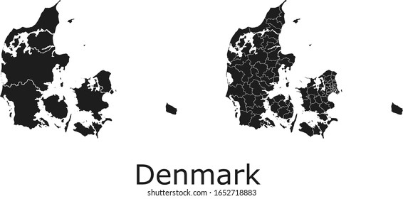 Denmark vector maps with administrative regions, municipalities, departments, borders