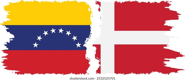 Denmark and Venezuela grunge flags connection, vector