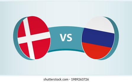 Denmark versus Russia, team sports competition concept. Round flag of countries.