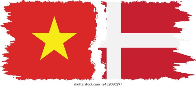 Denmark and Vietnam grunge flags connection, vector