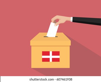 denmark vote election concept illustration with people voter hand gives votes insert to boxes election with long shadow flat style