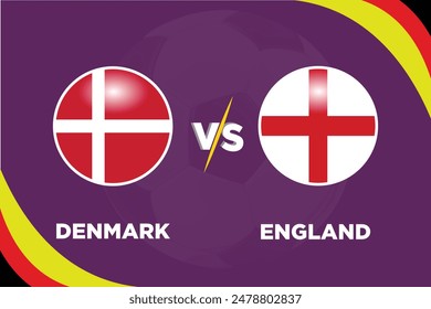 Dänemark gegen England im Fußballwettbewerb Rivalenflaggen beider Teams mit Fußballform.Isolieren Sie mit lila Farbe und Football.Editable EPS-Datei. In: ENG VS DEN football match concept.