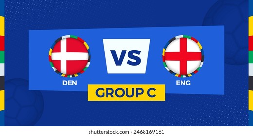 Denmark vs England football match on group stage. Football competition illustration on sport background. Vector illustration.