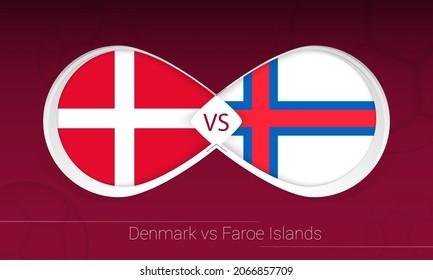 Denmark vs Faroe Islands in Football Competition, Group F. Versus icon on Football background. Vector illustration.