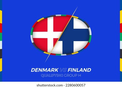 Denmark vs Finland icon for European football tournament qualification, group H. Competition icon on the stylized background.