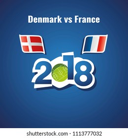 Denmark vs France flags soccer blue background