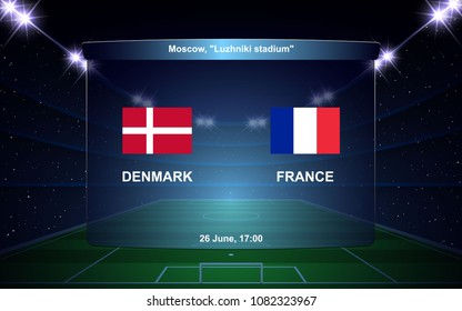 Denmark vs France football scoreboard broadcast graphic soccer template
